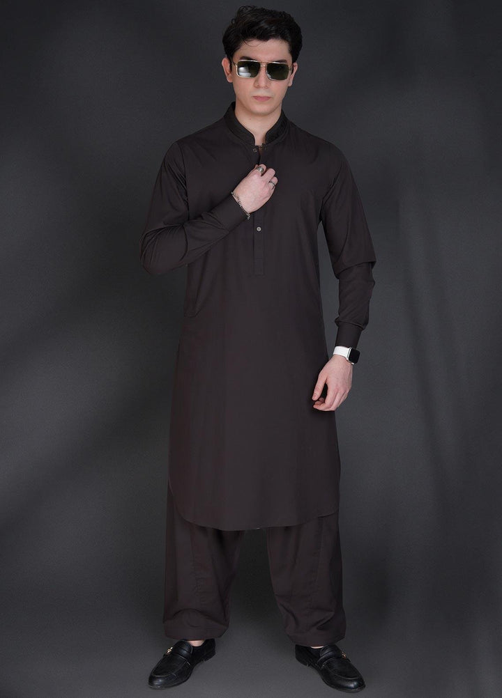 Sanaulla Exclusive Range Wash N Wear Formal Kameez Shalwar for Men -  D-685 Brown