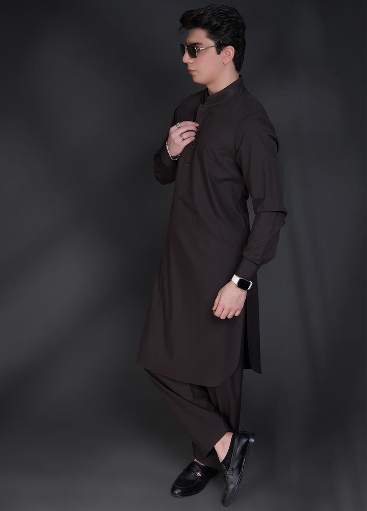 Sanaulla Exclusive Range Wash N Wear Formal Kameez Shalwar for Men -  D-685 Brown