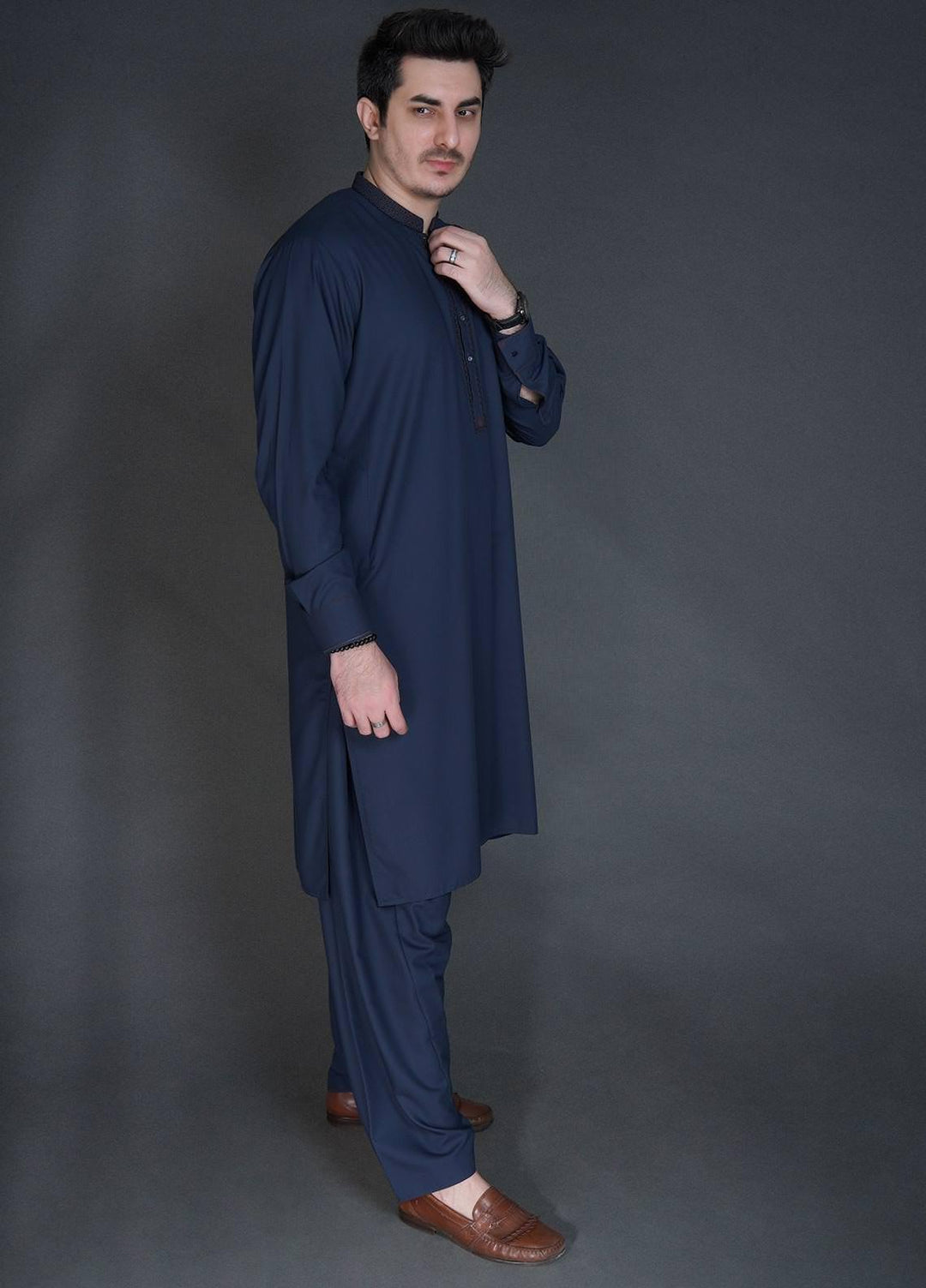 Sanaulla Exclusive Range Wash N Wear Formal Men Kameez Shalwar -  C-9284 Grey Blue