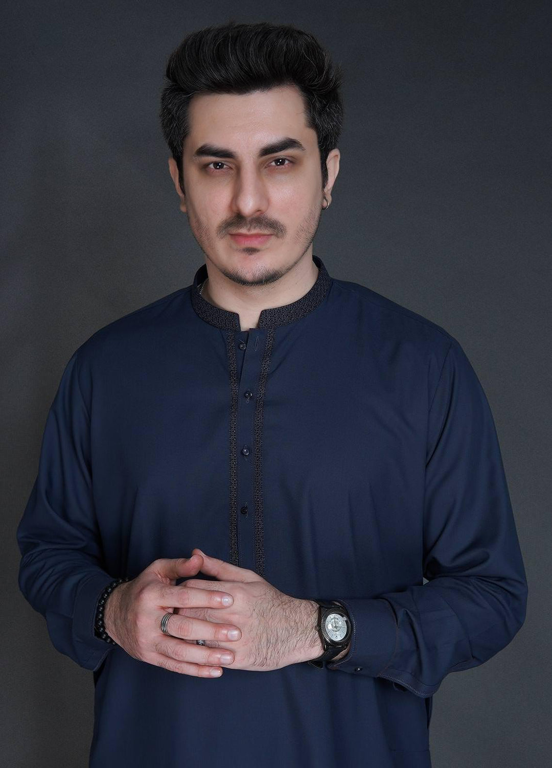 Sanaulla Exclusive Range Wash N Wear Formal Men Kameez Shalwar -  C-9284 Grey Blue