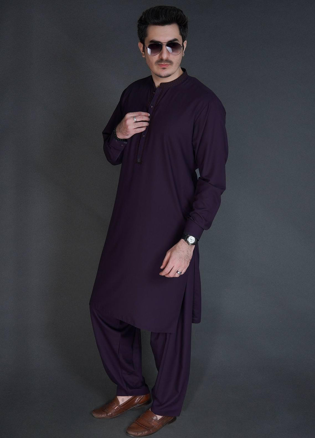 Sanaulla Exclusive Range Wash N Wear Formal Kameez Shalwar for Men -  C-9284 Purple