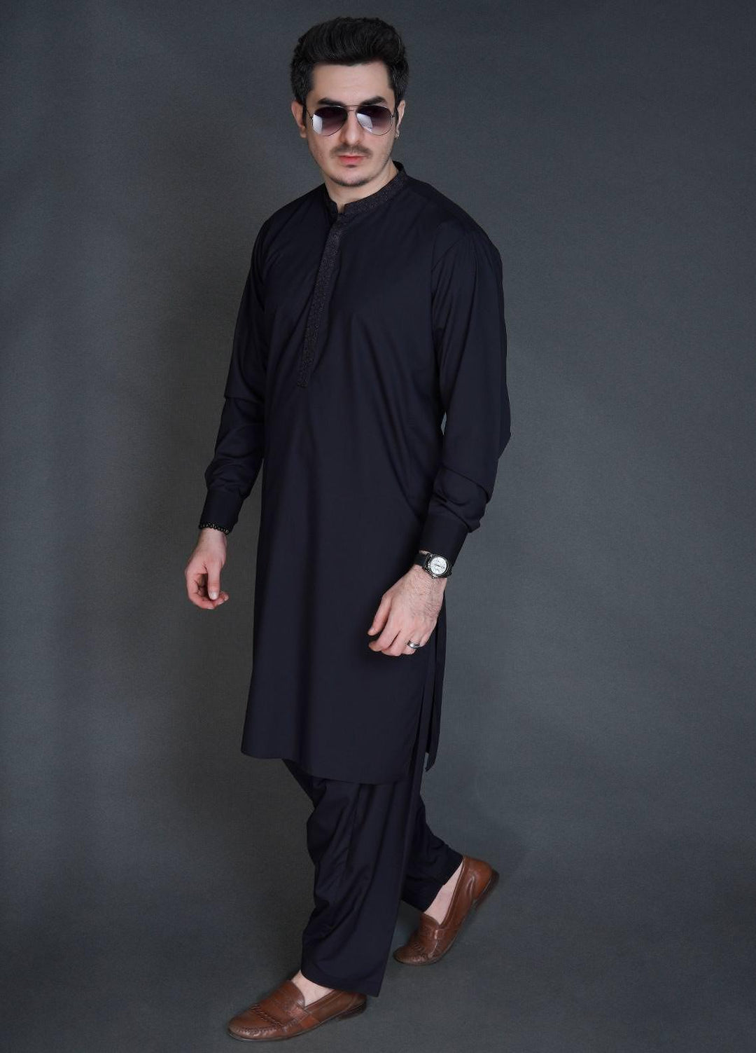 Sanaulla Exclusive Range Wash N Wear Formal Men Kameez Shalwar -  C-9294 Black