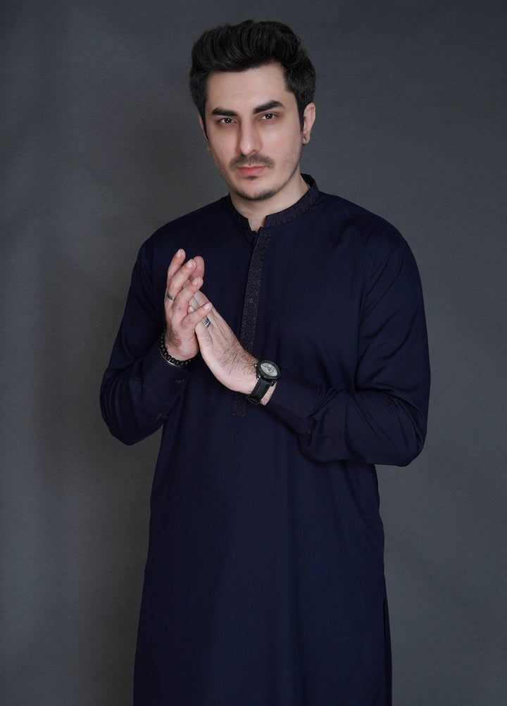 Sanaulla Exclusive Range Wash N Wear Formal Kameez Shalwar for Men -  C-9294 Blue