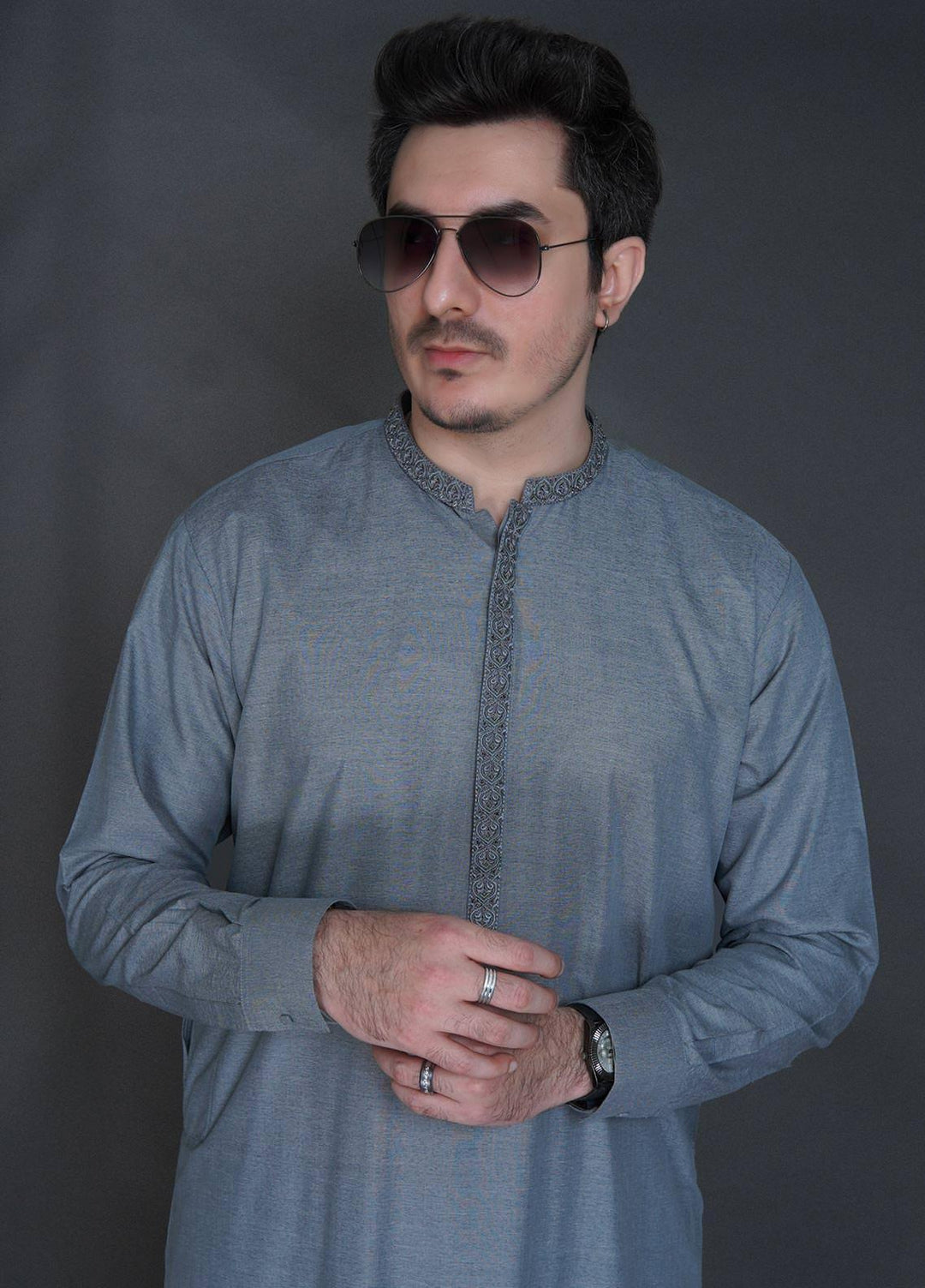 Sanaulla Exclusive Range Wash N Wear Formal Men Kameez Shalwar -  FD-4050 Dark Grey