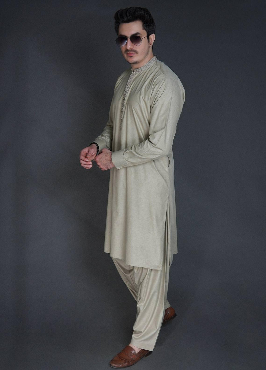 Sanaulla Exclusive Range Wash N Wear Formal Kameez Shalwar for Men -  FD-4050 Light Fawn