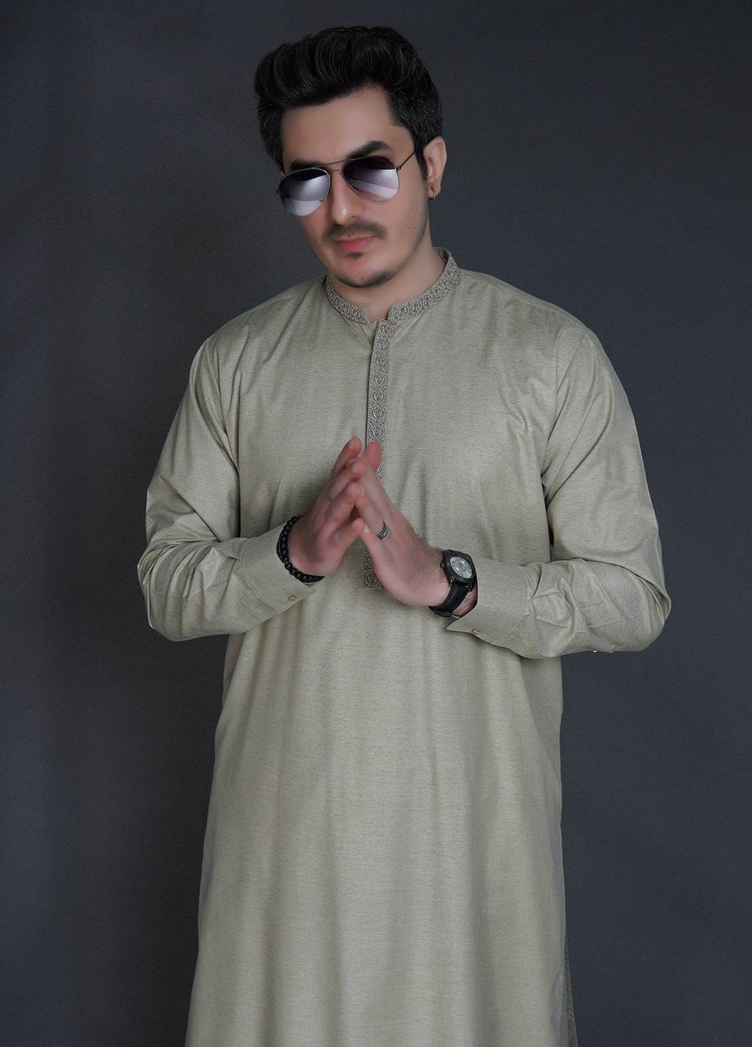 Sanaulla Exclusive Range Wash N Wear Formal Kameez Shalwar for Men -  FD-4050 Light Fawn