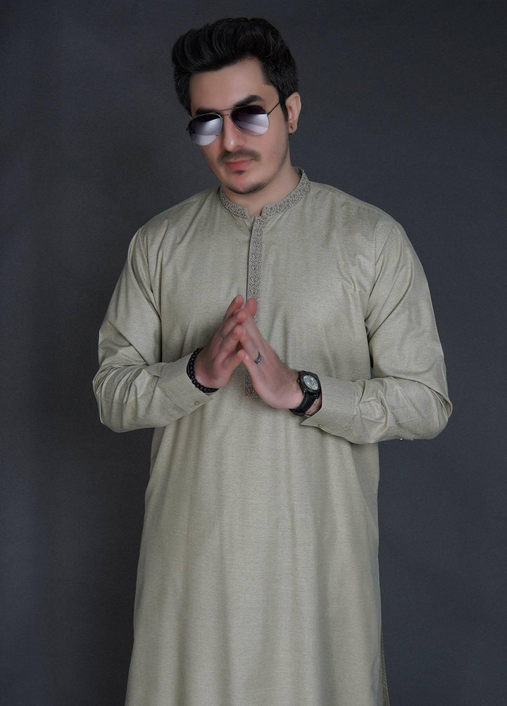 Sanaulla Exclusive Range Wash N Wear Formal Kameez Shalwar for Men -  FD-4050 Light Fawn