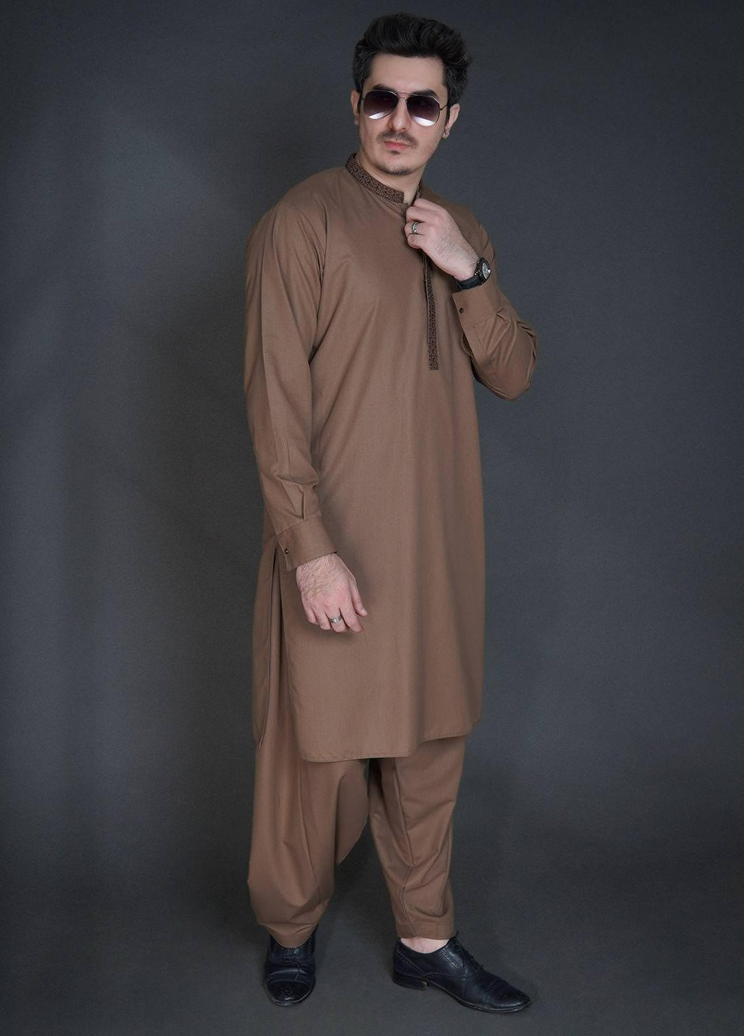 Sanaulla Exclusive Range Wash N Wear Formal Men Kameez Shalwar -  FD-4053 Brown