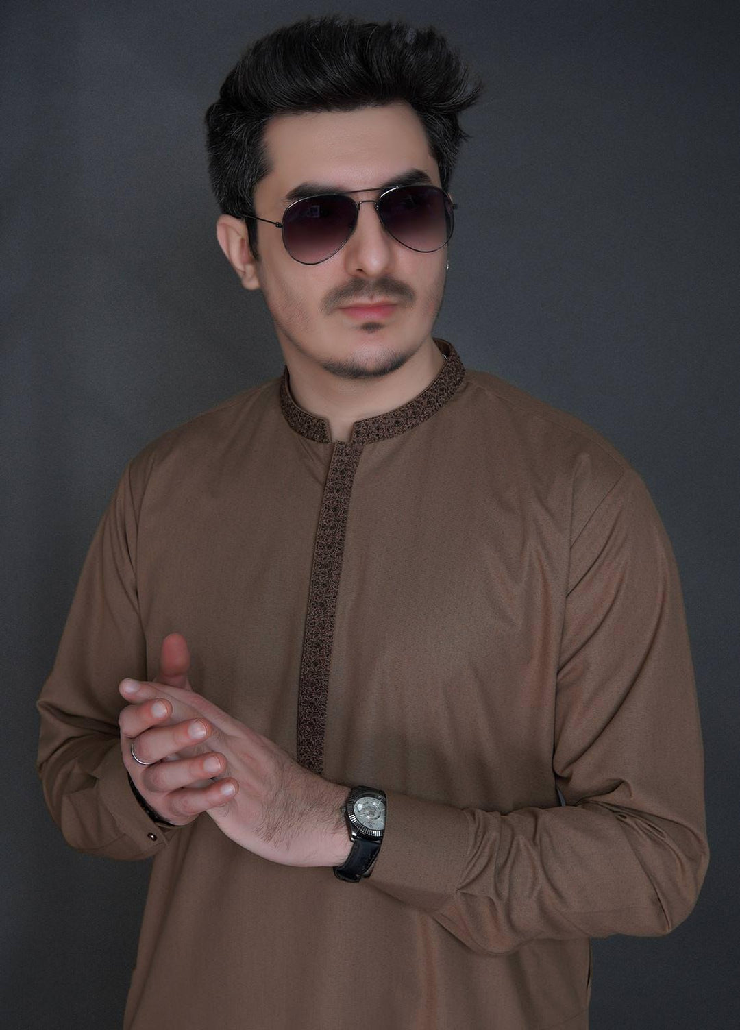Sanaulla Exclusive Range Wash N Wear Formal Men Kameez Shalwar -  FD-4053 Brown