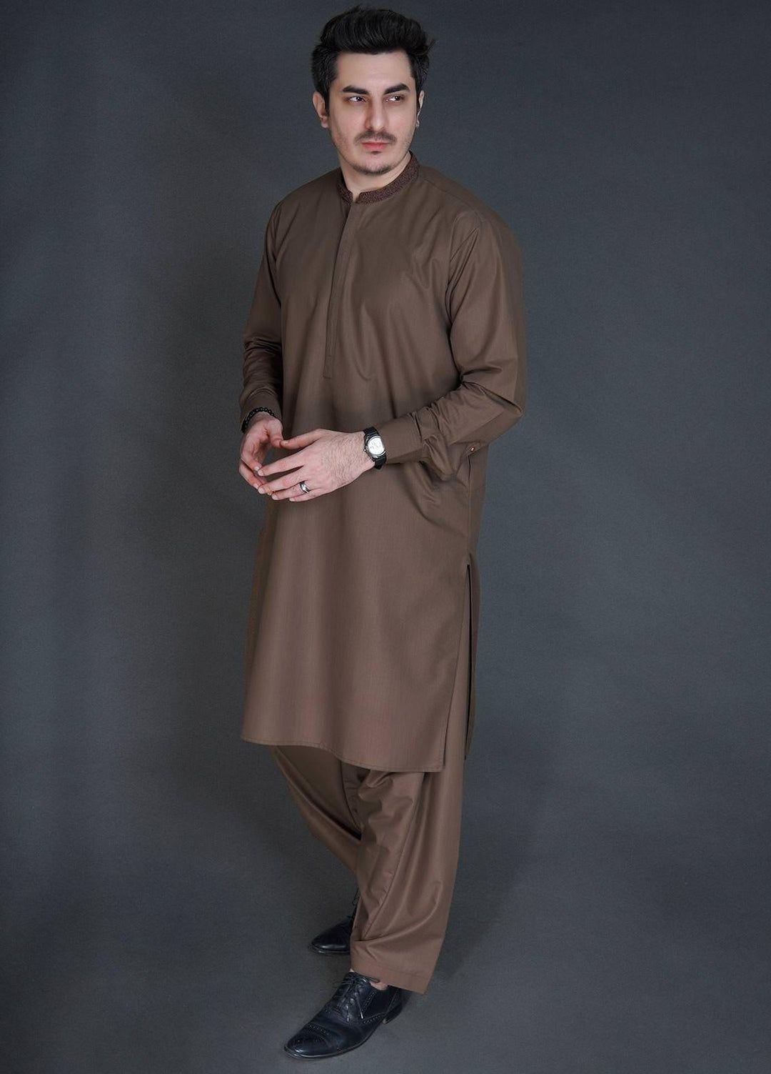 Sanaulla Exclusive Range Wash N Wear Formal Men Kameez Shalwar -  FD-4056 Brown