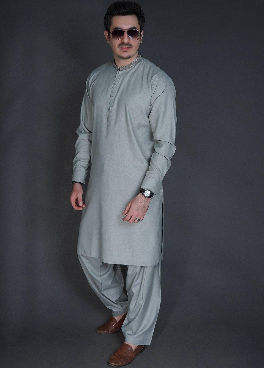 Sanaulla Exclusive Range Wash N Wear Formal Kameez Shalwar for Men -  FD-4057 Light Green
