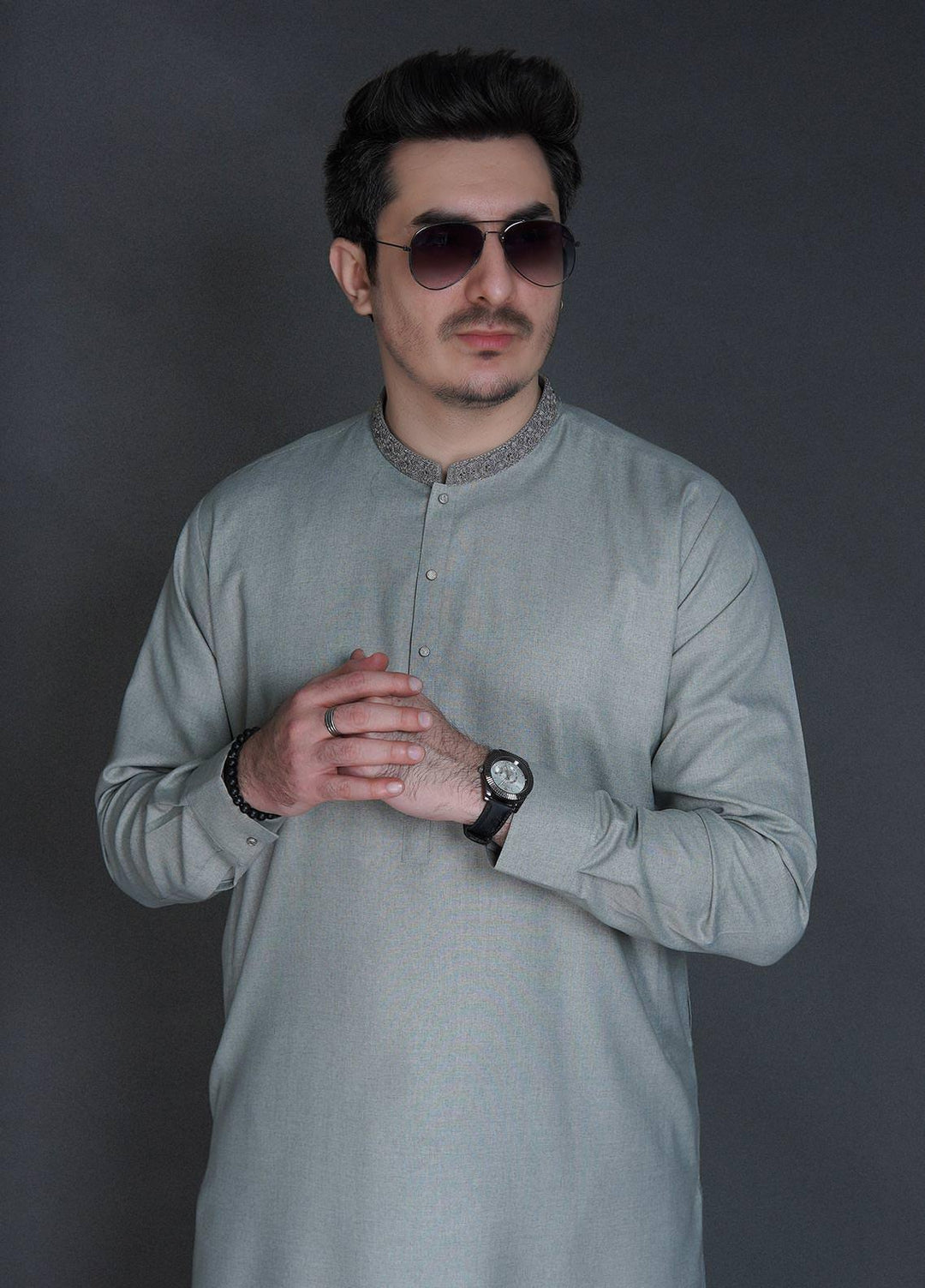 Sanaulla Exclusive Range Wash N Wear Formal Kameez Shalwar for Men -  FD-4057 Light Green