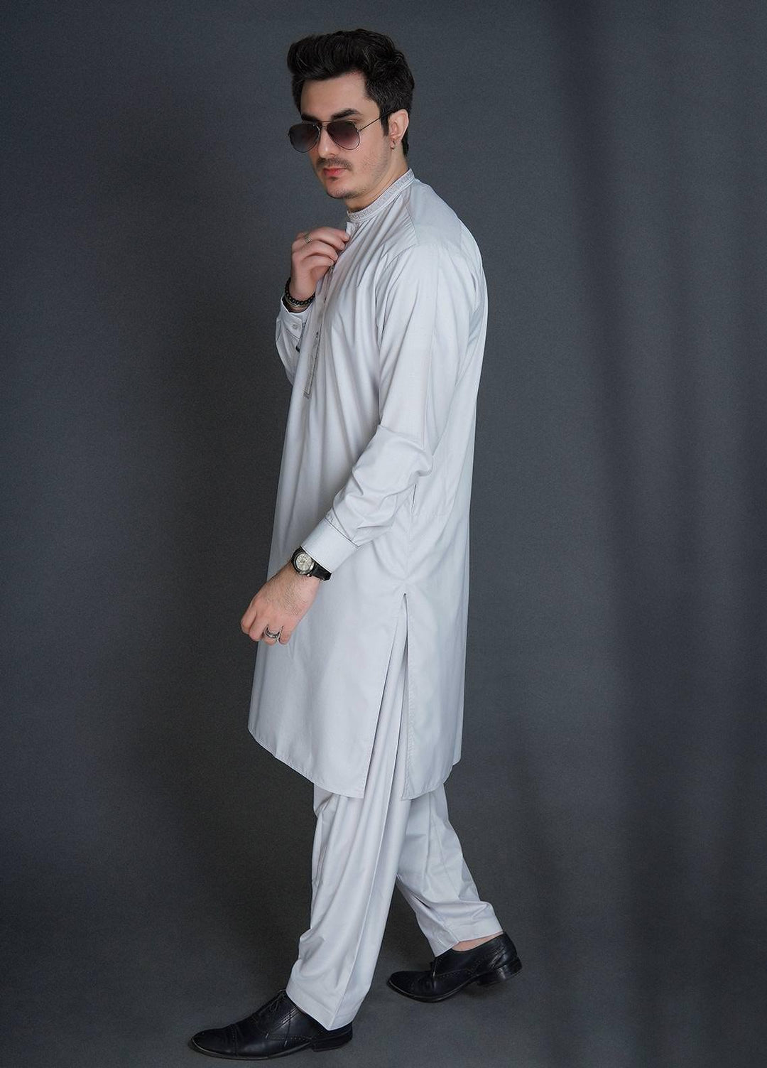 Sanaulla Exclusive Range Wash N Wear Formal Men Kameez Shalwar -  C-9312 L Grey