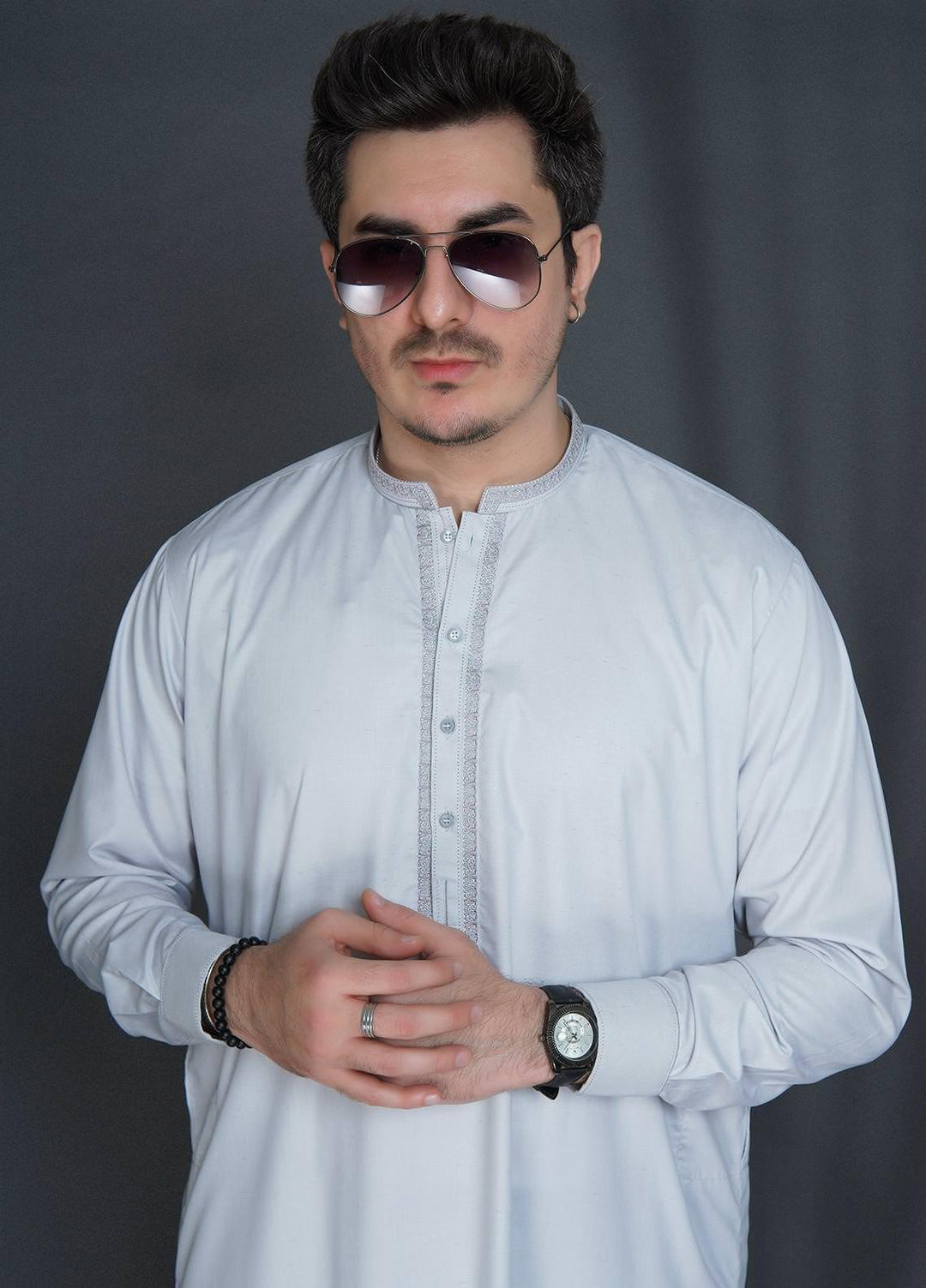 Sanaulla Exclusive Range Wash N Wear Formal Men Kameez Shalwar -  C-9312 L Grey