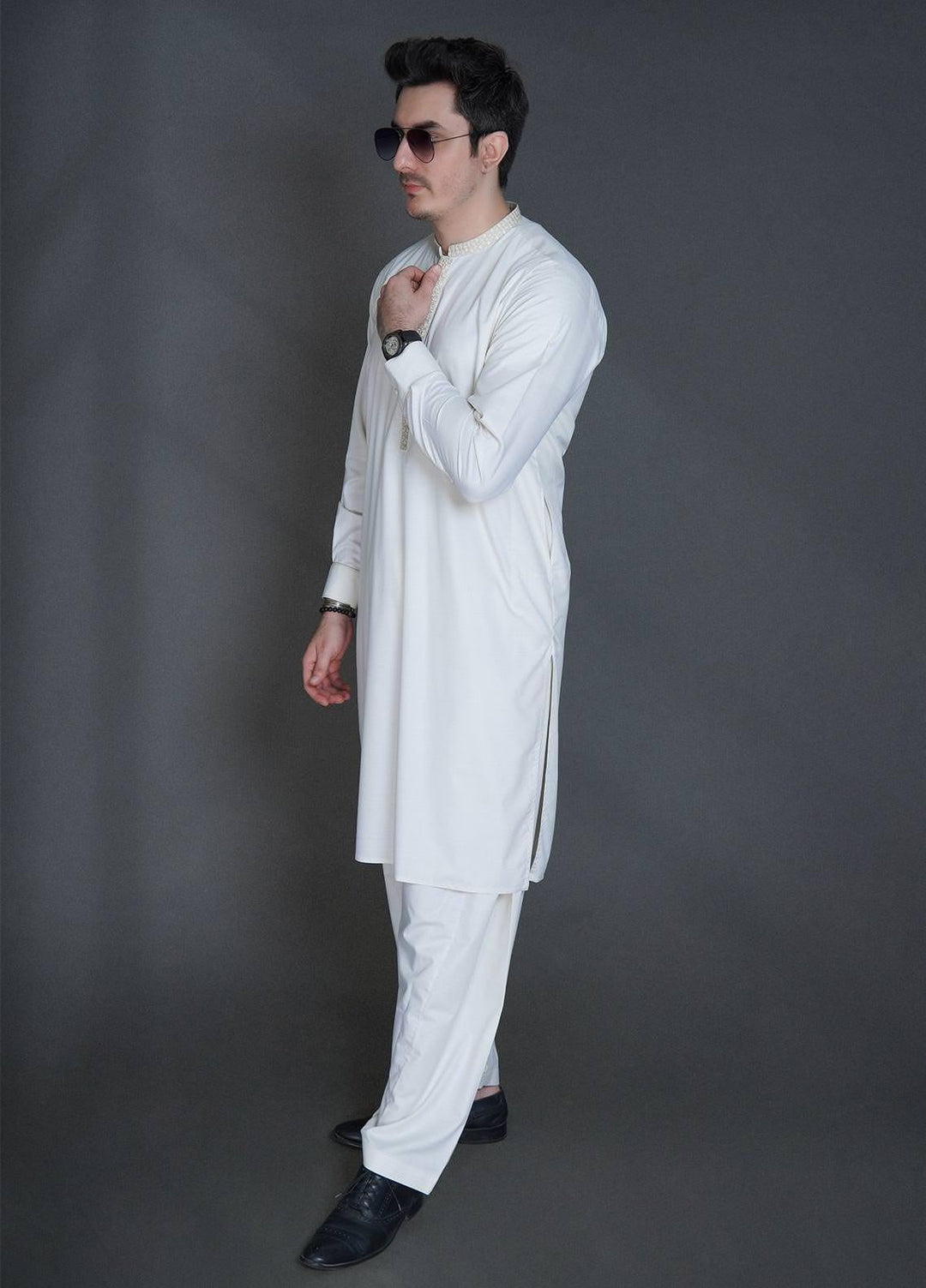 Sanaulla Exclusive Range Wash N Wear Formal Men Kameez Shalwar -  C-9318 Off White