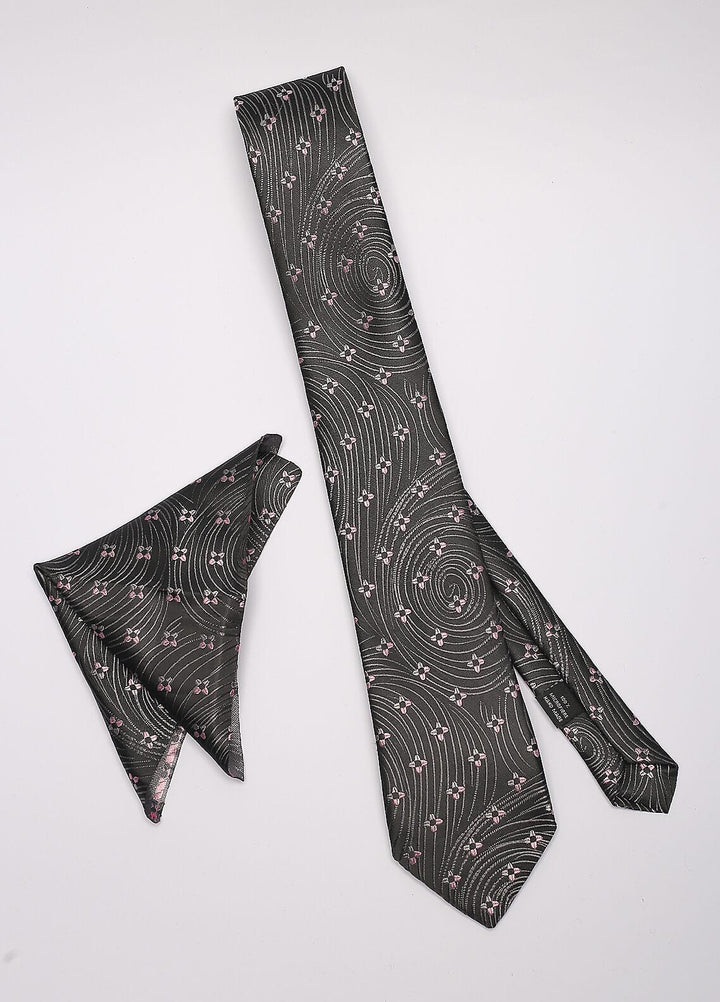 Sanaulla Exclusive Range Narrow Silk Neck Tie  SU21MT Black-D-3 -