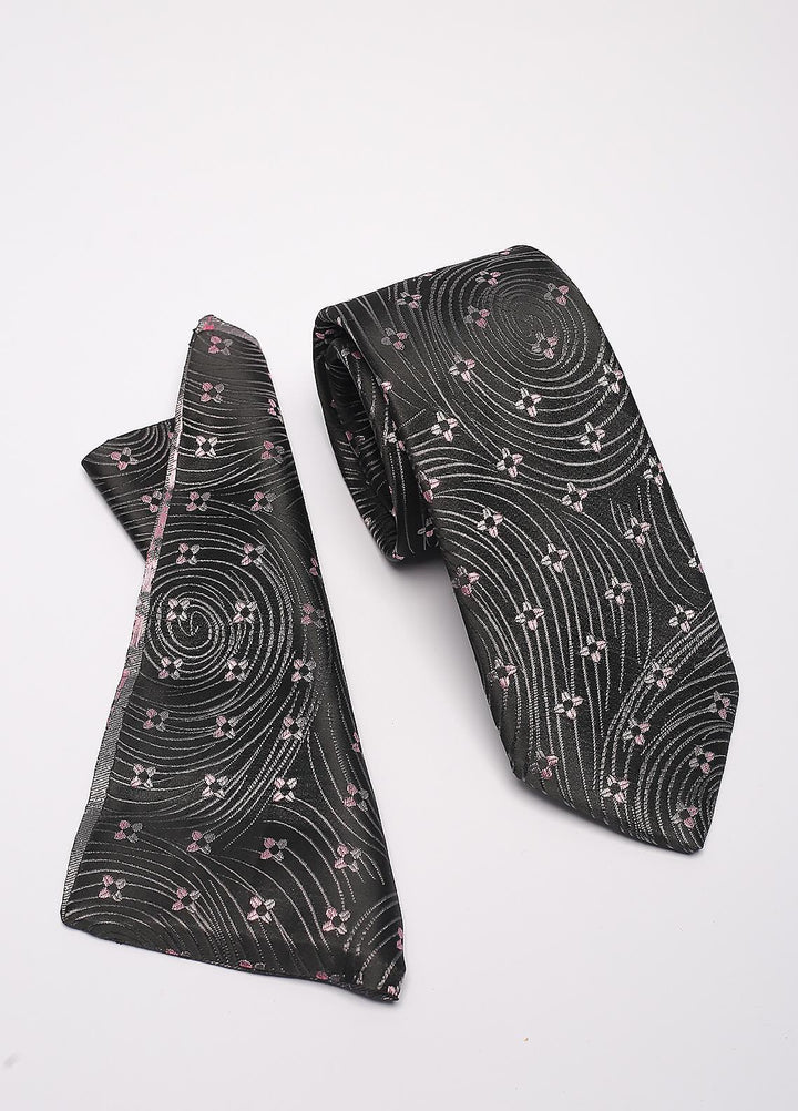 Sanaulla Exclusive Range Narrow Silk Neck Tie  SU21MT Black-D-3 -