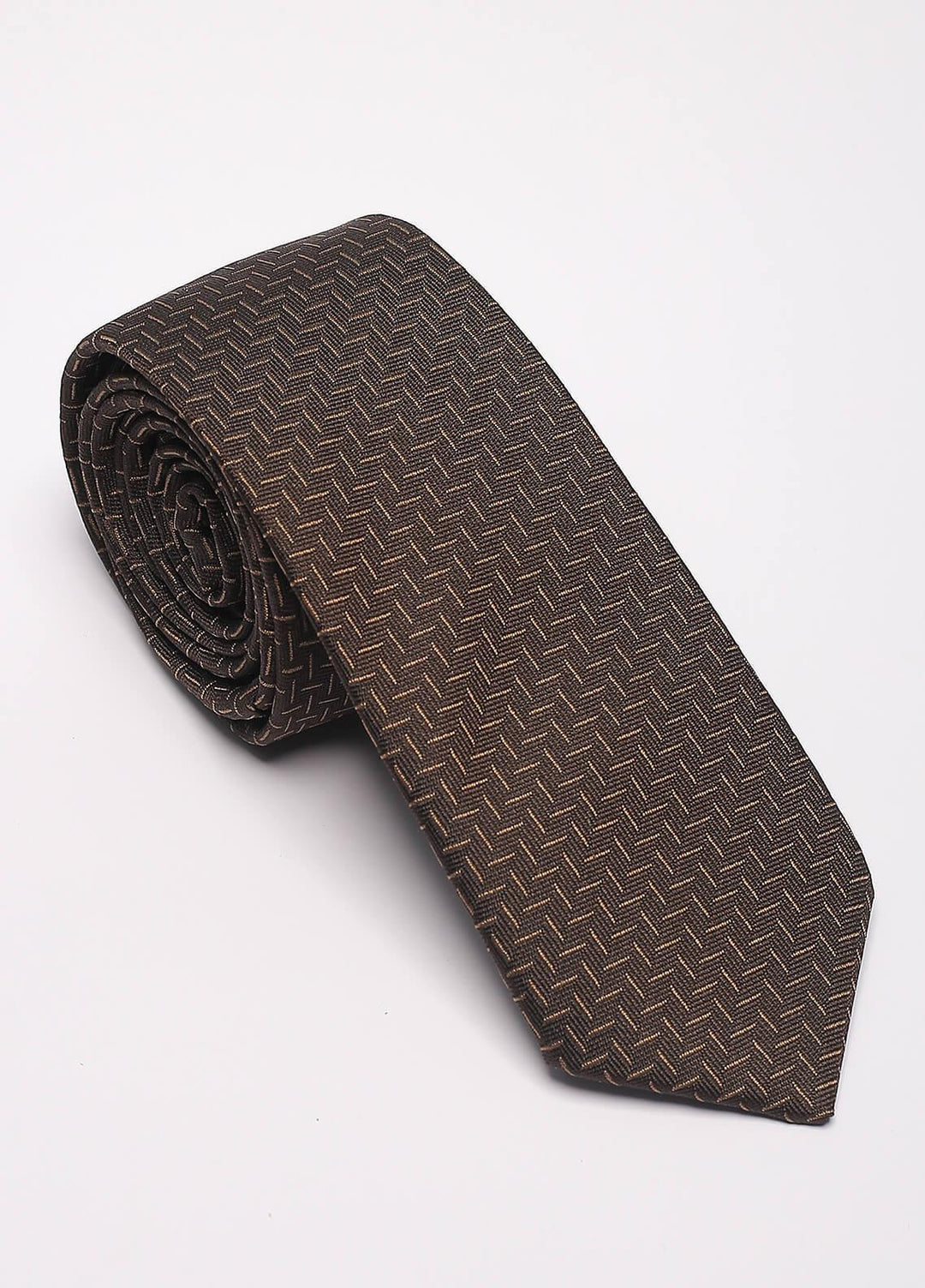 Sanaulla Exclusive Range Narrow Silk Neck Tie  SU21MT Brown-D-8 -