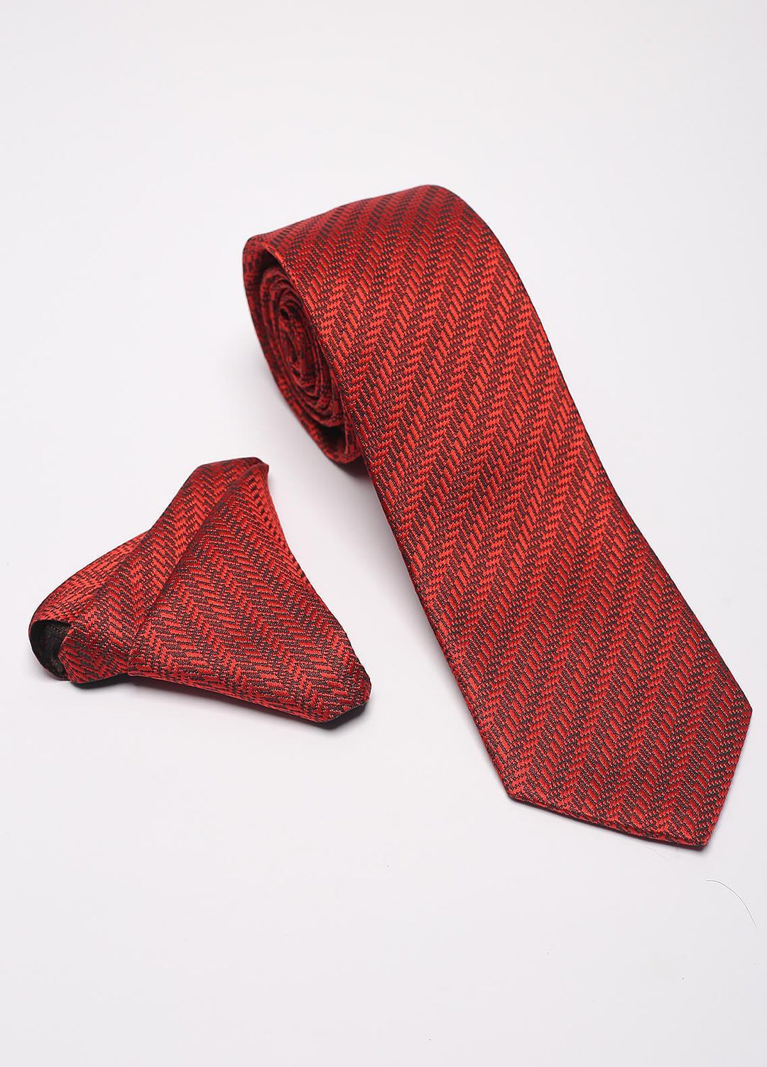 Sanaulla Exclusive Range Narrow Silk Neck Tie  SU21MT Red-D-1 -