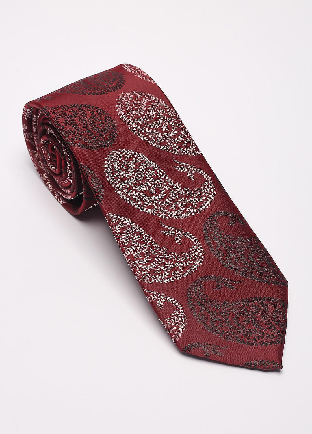 Sanaulla Exclusive Range Narrow Silk Neck Tie  SU21MT Red-D-3 -