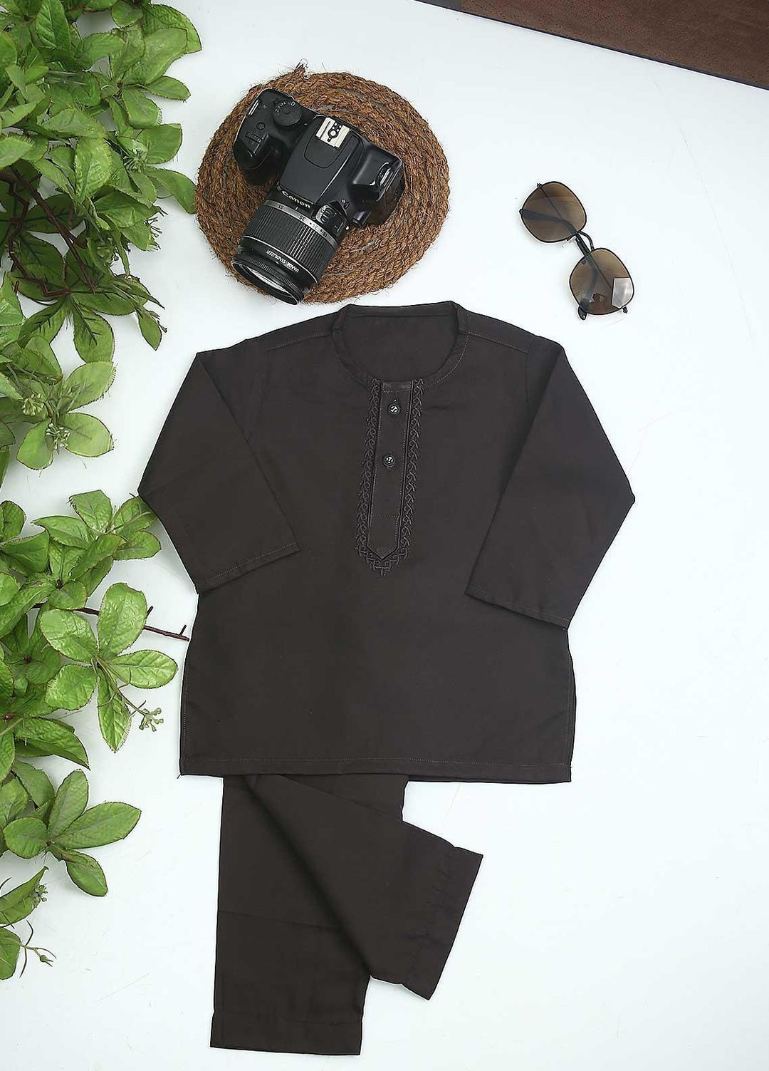 Sanaulla Exclusive Range Cotton Formal Kurta Shalwar for Kids -  C-758 Black