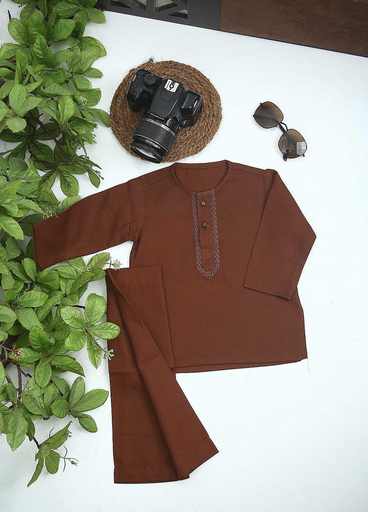 Sanaulla Exclusive Range Cotton Formal Kurta Shalwar for Kids -  C-758 Brown