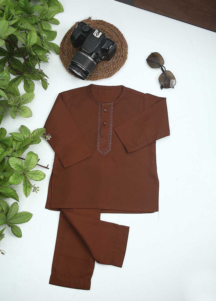 Sanaulla Exclusive Range Cotton Formal Kurta Shalwar for Kids -  C-758 Brown