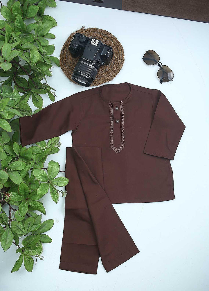 Sanaulla Exclusive Range Cotton Formal Kurta Shalwar for Kids -  C-758 D-Brown