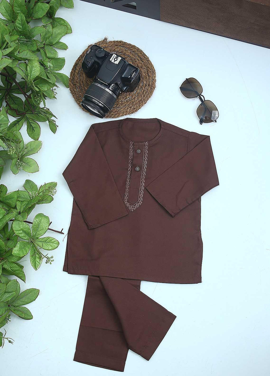 Sanaulla Exclusive Range Cotton Formal Kurta Shalwar for Kids -  C-758 D-Brown