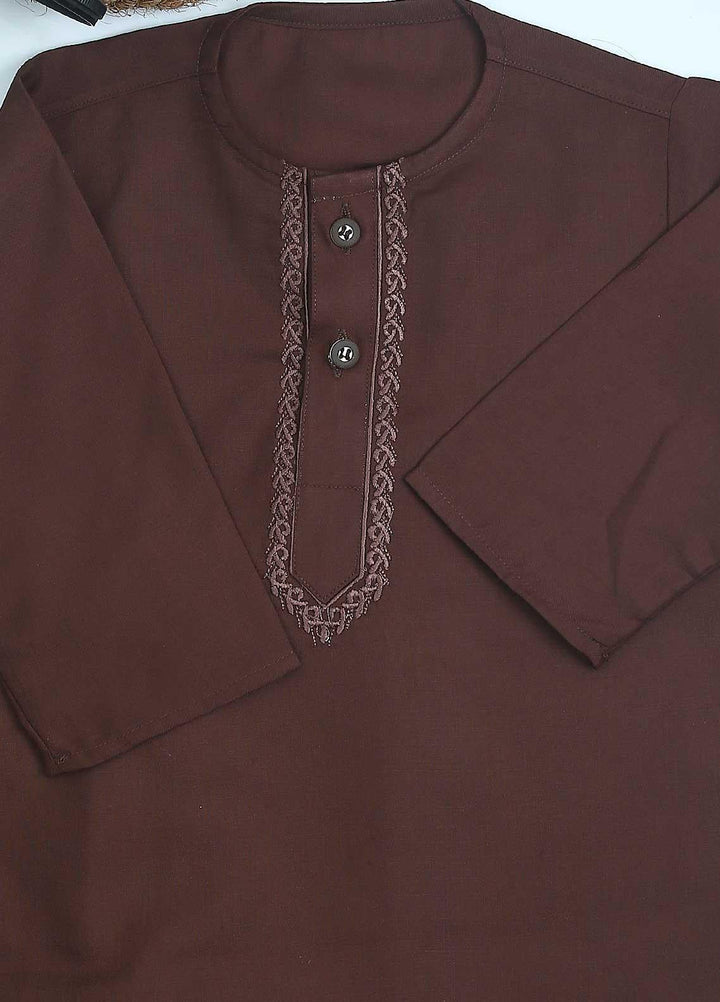 Sanaulla Exclusive Range Cotton Formal Kurta Shalwar for Kids -  C-758 D-Brown