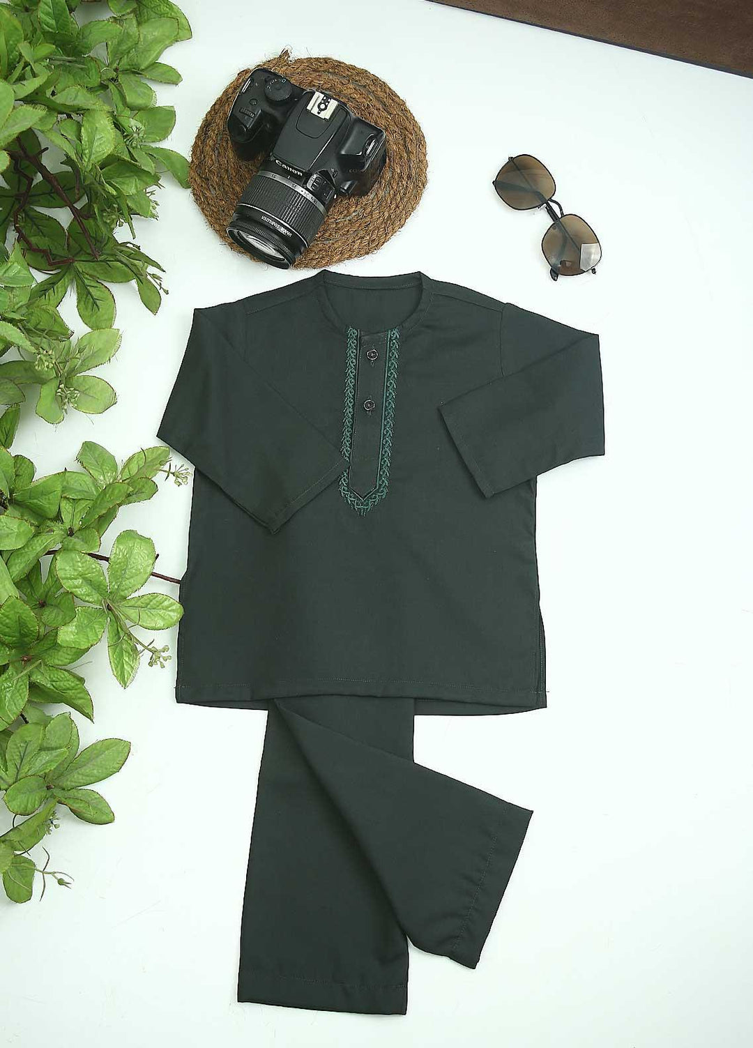 Sanaulla Exclusive Range Cotton Formal Kids Kurta Shalwar -  C-758 D-Green