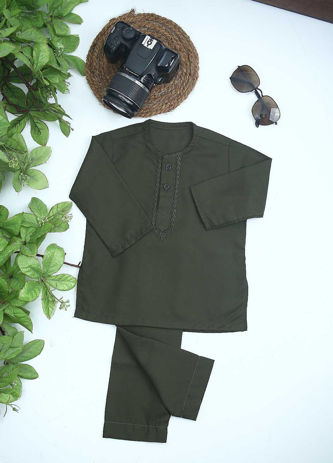 Sanaulla Exclusive Range Cotton Formal Kurta Shalwar for Kids -  C-758 Green