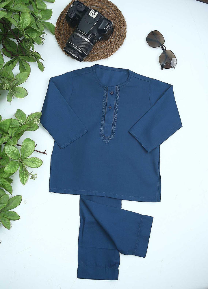 Sanaulla Exclusive Range Cotton Formal Kids Kurta Shalwar -  C-758 L-Blue