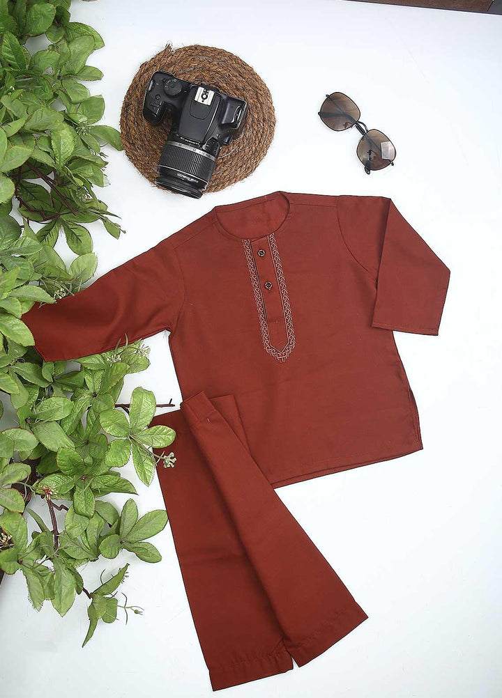 Sanaulla Exclusive Range Cotton Formal Kurta Shalwar for Kids -  C-758 L-Brown