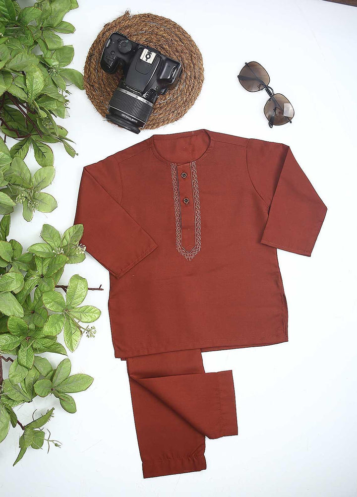 Sanaulla Exclusive Range Cotton Formal Kurta Shalwar for Kids -  C-758 L-Brown