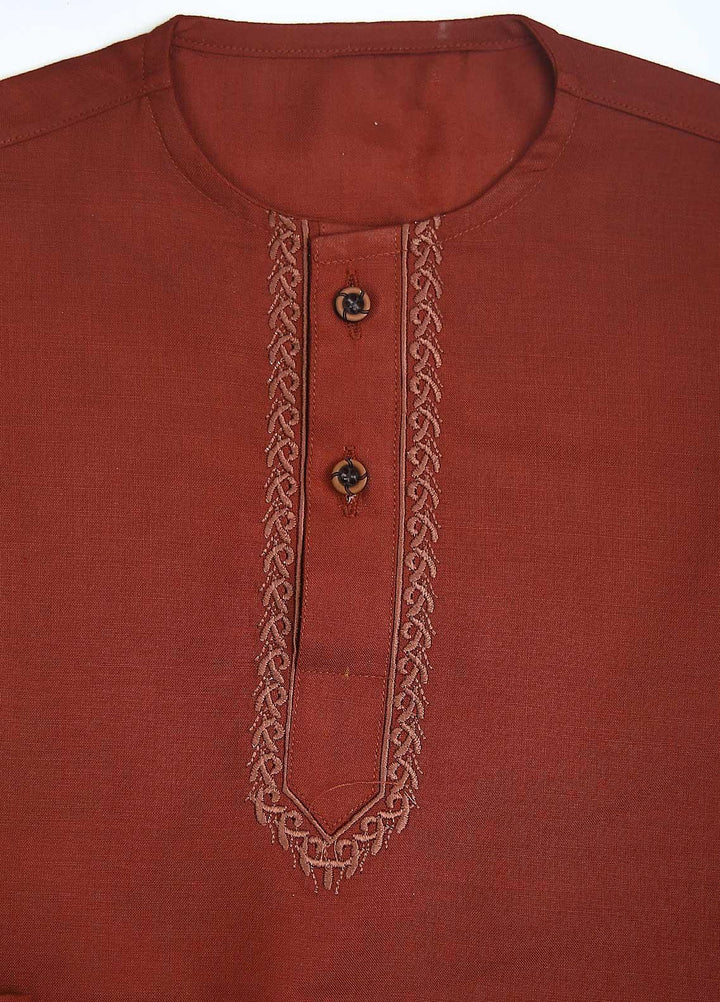 Sanaulla Exclusive Range Cotton Formal Kurta Shalwar for Kids -  C-758 L-Brown