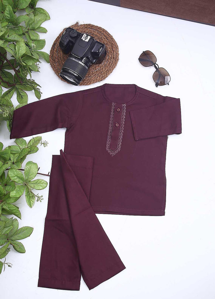 Sanaulla Exclusive Range Cotton Formal Kids Kurta Shalwar -  C-758 Maroon