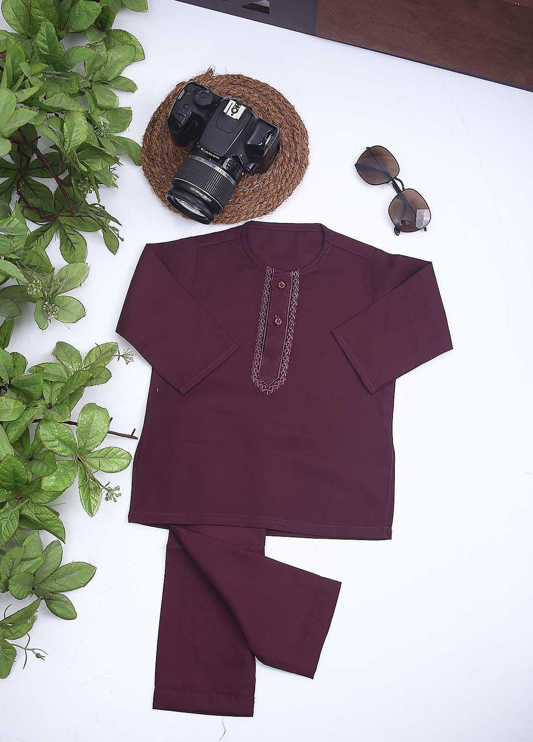 Sanaulla Exclusive Range Cotton Formal Kids Kurta Shalwar -  C-758 Maroon