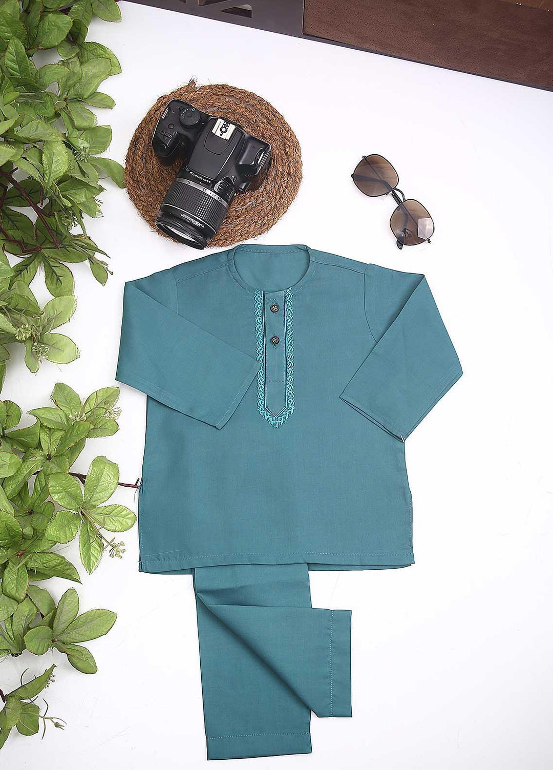 Sanaulla Exclusive Range Cotton Formal Kurta Shalwar for Kids -  C-758 P-Green