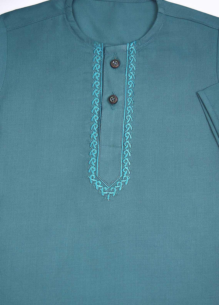 Sanaulla Exclusive Range Cotton Formal Kurta Shalwar for Kids -  C-758 P-Green