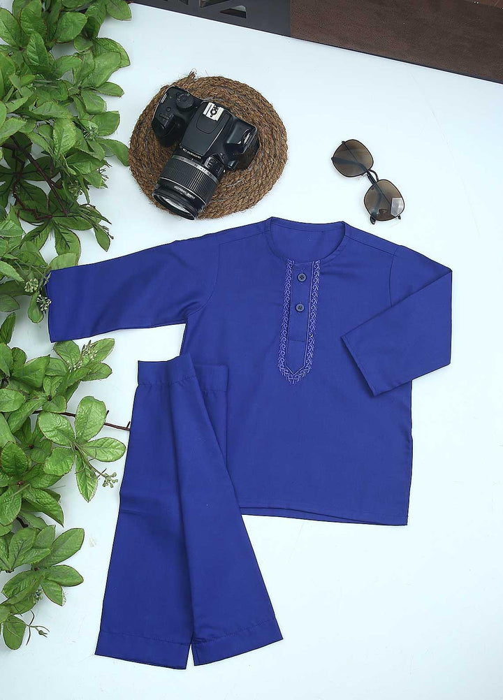 Sanaulla Exclusive Range Cotton Formal Kids Kurta Shalwar -  C-758 R-Blue