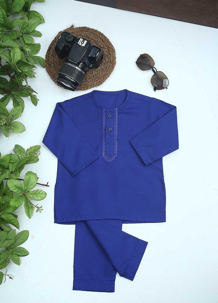 Sanaulla Exclusive Range Cotton Formal Kids Kurta Shalwar -  C-758 R-Blue