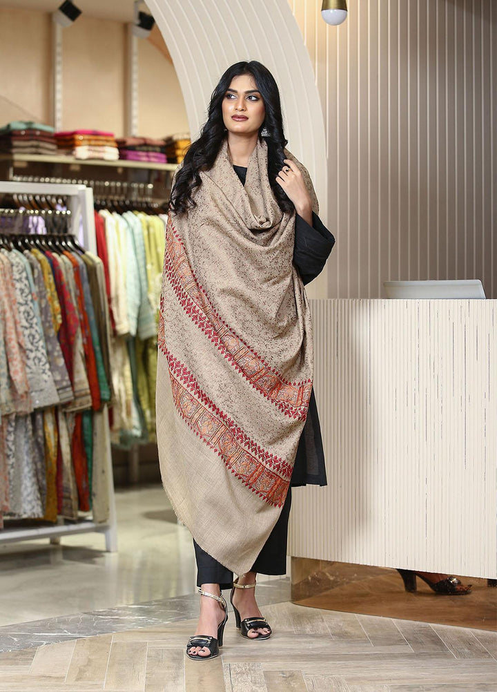 Sanaulla Exclusive Range  Pashmina  Acrylic Mh Jaal Az KPS-07 Brown01 - Women Shawls