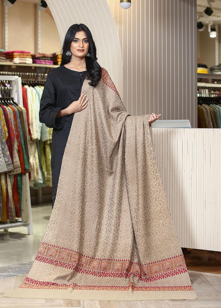 Sanaulla Exclusive Range  Pashmina  Acrylic Mh Jaal Az KPS-07 Brown01 - Women Shawls