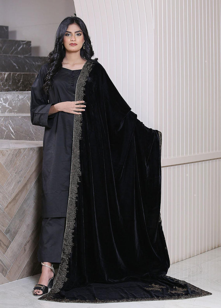 Sanaulla Exclusive Range  Pashmina  Siroski Velvet Brand KPS-24 Black - Women Shawls