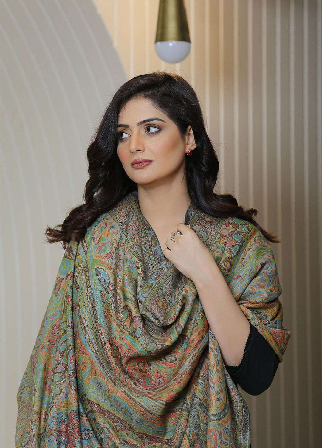 Sanaulla Exclusive Range  Pashmina  Mama D-14 Multi 06 - Women Shawls