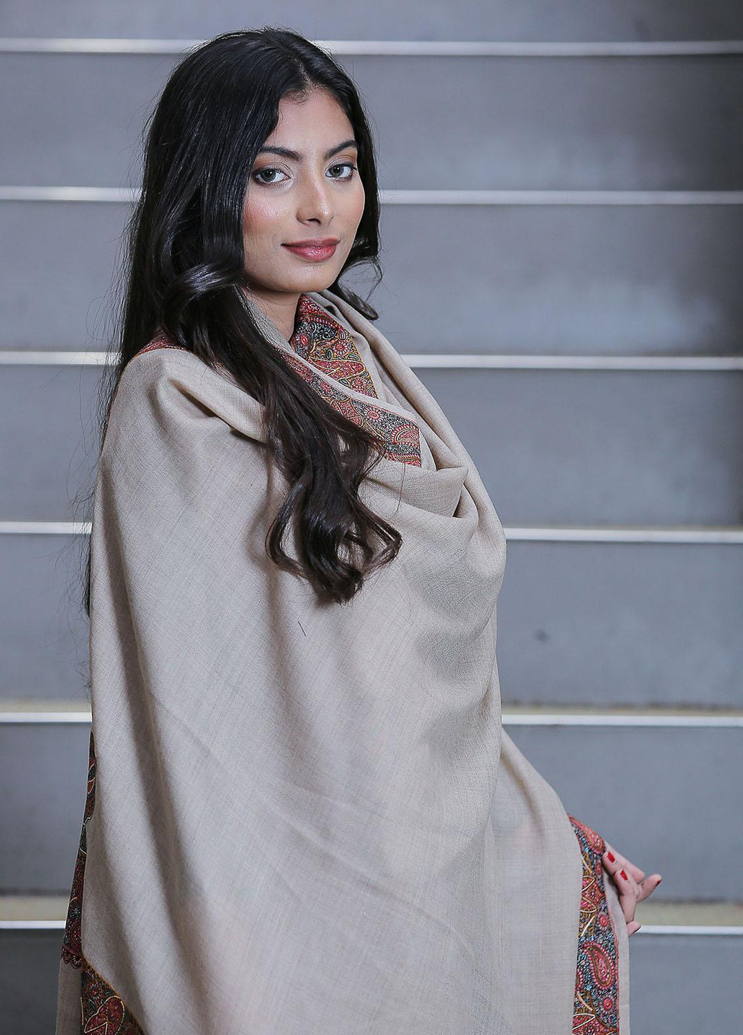 Sanaulla Exclusive Range  Pashmina  Mama D-18 Beige 01 - Women Shawls