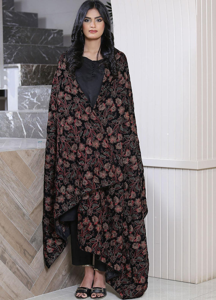 Sanaulla Exclusive Range  Pashmina  Velvet D No S-53 KPS-60 Black - Women Shawls