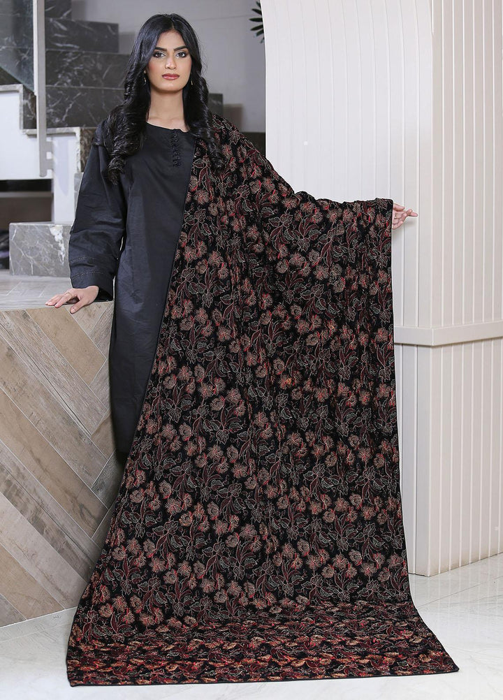 Sanaulla Exclusive Range  Pashmina  Velvet D No S-53 KPS-60 Black - Women Shawls