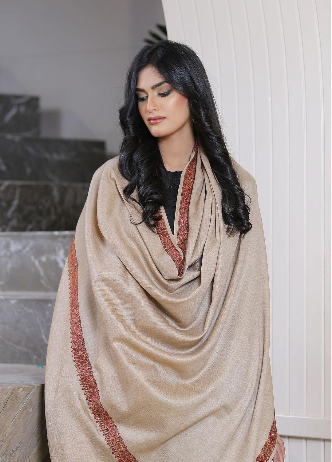 Sanaulla Exclusive Range  Pashmina  Mama D-11 Brown - Women Shawls